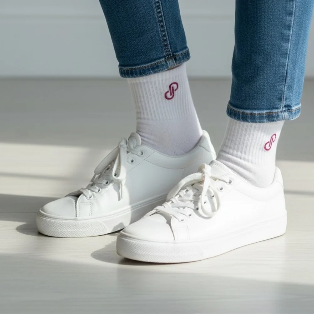 Poshmark White Socks With Fuchsia Logo Detail